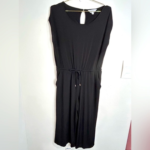 Market & Spruce Black Jumpsuit Size Large Sleeveless Tie Waist Cropped Wide Leg - Picture 3 of 9